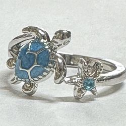 Turquoise Sea Turtle With Starfish Design Ring