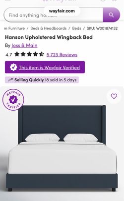 Low profile FULL size bed frame - Navy Blue Linen - Hanson Upholstered Wingback Bed By Joss & Main