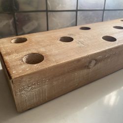 Rustic Wood Block Candle / Marble Holder 8 openings approx 12”x 4” x 2” 
