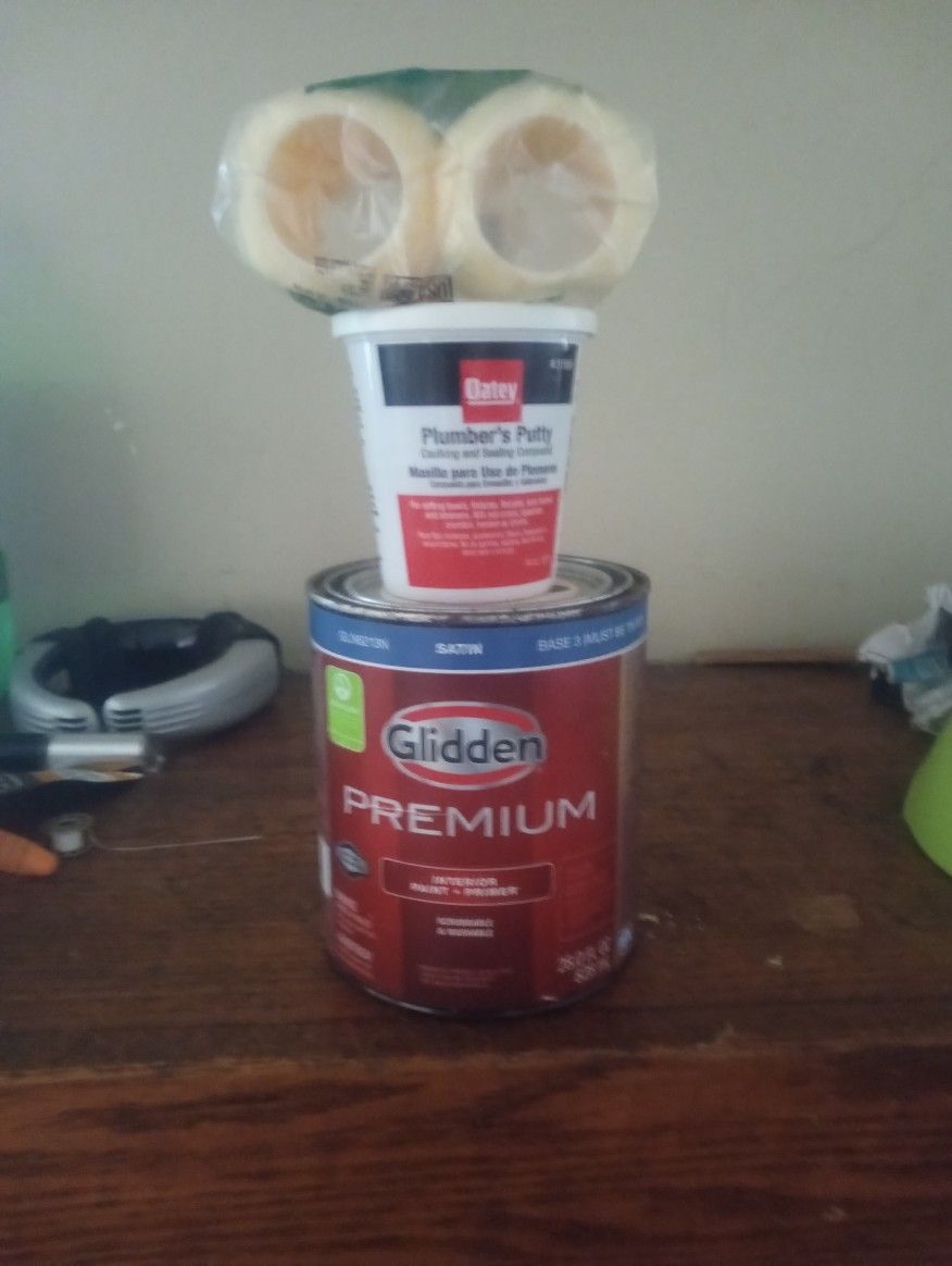 Glidden Premium Satin And oatey Plumber's putty With Mini Paint Brushes
