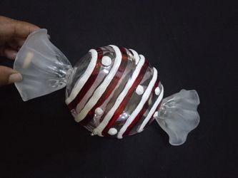 Vtg 9" Arcylic Candy Box With Hinged Candy Cane Pattern