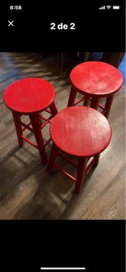 Set of 3 Red Wooden Stools