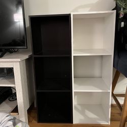 Set of black and white cube shelves