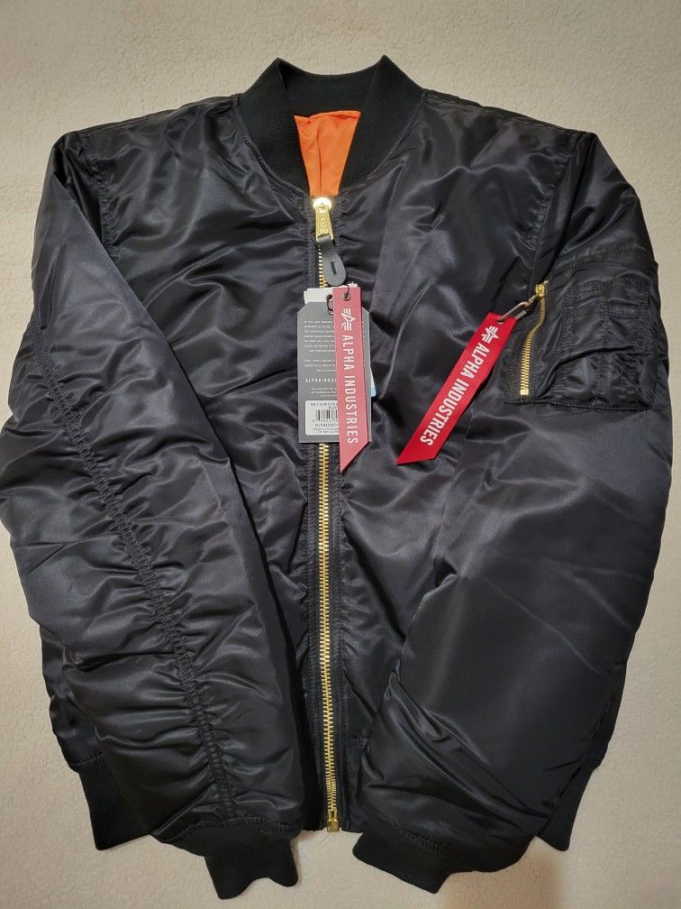 Alpha Industries Black MA-1 Bomber Jacket Size LARGE Slim Fit NEW