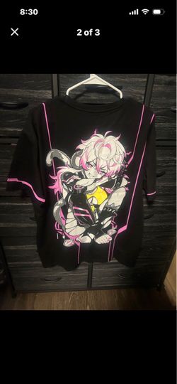 Anime Graphic T-Shirt Black Pink an cup