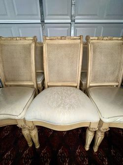 Set of 6 Vintage Louis XVI Style Painted Wood & Double-Cane Dining Chairs ✨