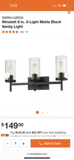 Golden Lighting 7011-BA3 BLK-CLR Winslett 8 in. 3-Light Matte Black Vanity Light