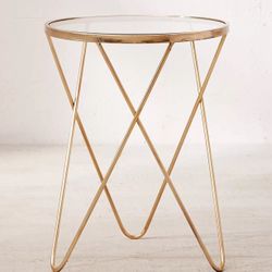 Two Gold & Glass Side Tables/End Tables - Matching Set