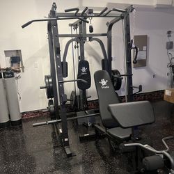 SMITH MACHINE/ PULLEY SYSTEM/ SQUAT RACK/ ADJUSTABLE BENCH/ BARBELL/ OLYMPIC BUMPER PLATES/ GYM EQUIPMENT/ FREE DELIVERY 🚚 