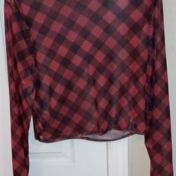 NWOT LILY ROSE Mesh Red Plaid, Long Sleeve, Crop Top. 