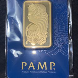 1 Oz. Gold Bar - PAMP Suisse - Fortuna - 999.9 Fine In Assay