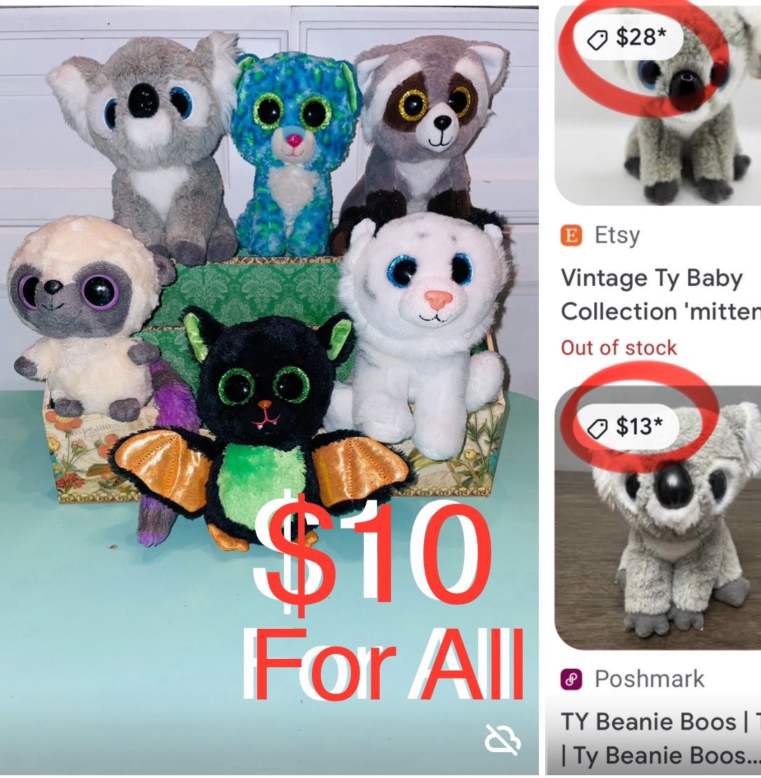 $10 For All Collection of 6 Ty Beanie Boos Plushies in great condition