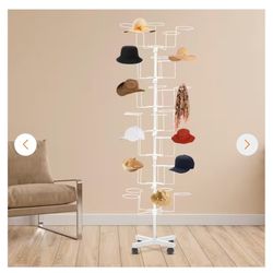 7-Tiers 35-Hats Adjustable Hat White Metal Storage Rack Display Stand with 4-Wheels (Read Description)
