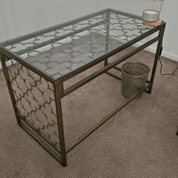 Glass Top Office Desk – Gold Metal Frame (Modern)