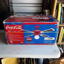 New Vintage 1998 Coke Coca Cola Downrod Fan 4 Blade Ceiling Sportscart S0314