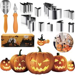 Pumpkin-Carving-Kit,Halloween-Decorations Pumpkin Carving Kit with Stencils for Kids Adults Family Outdoor Indoor DIY, Professional Stainless Steel Pu