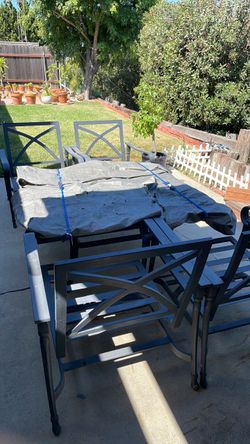 Patio Furniture for sale 50”x50” table with 4 matching chairs cushions like new. Price $200.00 or best offer