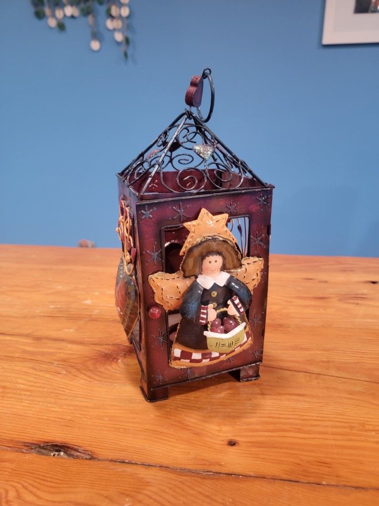 3D Metal Table or Hang Tower Lantern Candle Holder With Angels, Hearts, Love