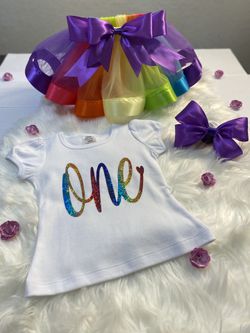Tutus, personalized t-shirs (toddlers and adult sizes), personalized onesies/milestone onesies, and bows