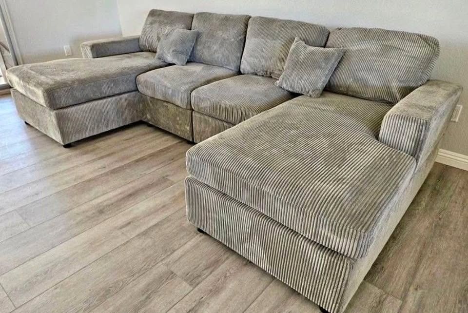Light or dark gray sectional sofa with Double chaises U shaped couch
