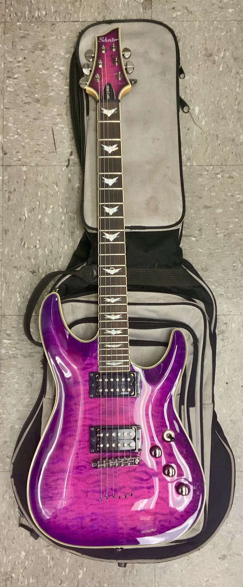 Schecter Diamond Series Omen Extreme 6 String Electric Guitar Magenta Burst Instrument Music Audio Studio Performance Live Concert Pick-up Bridge 