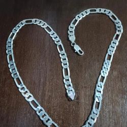 925 Sterling Silver Plated Figaro Diamond Cut Solid Chain Link Necklace 24"