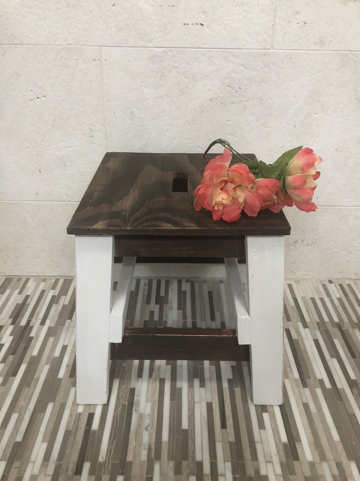 Afirable Small Stool… So Cute … No Need To Hide..  Freshly Stained, Painted And Distressed  