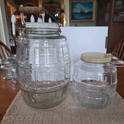 Vintage Glass Barrel Pickle Jars Set of Two