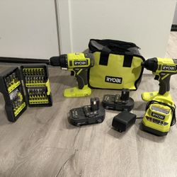 Ryobi ONE+ 18V Cordless Combo Kit Drill + Impact 2 1.5 Ah Batteries Charger & 70 piece Driving Kit
