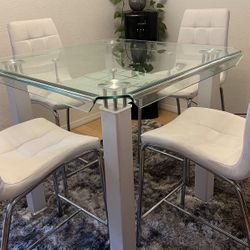 Dining Table With 4 High Chairs - White