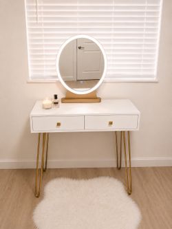 White Vanity Desk with LED Removable 3 Light Mode Mirror