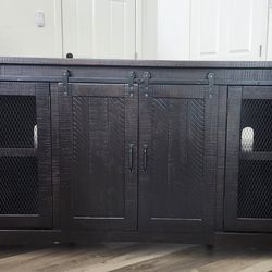 Dark brown rustic TV console stand barnyard style