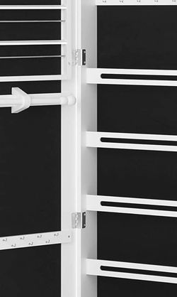 SONGMICS LED Jewelry Cabinet, Lockable Door-Mounted Jewelry Organizer with Full-Length Mirror, Drawers, Shelves, Jewelry Armoire, Gift Idea, White