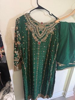 Green Embroidered South Asian Formal Suit with Dupatta