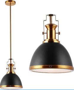 JONATHAN Y Homer Industrial Dome Pendant 10", Black/Brass Gold (2 count)