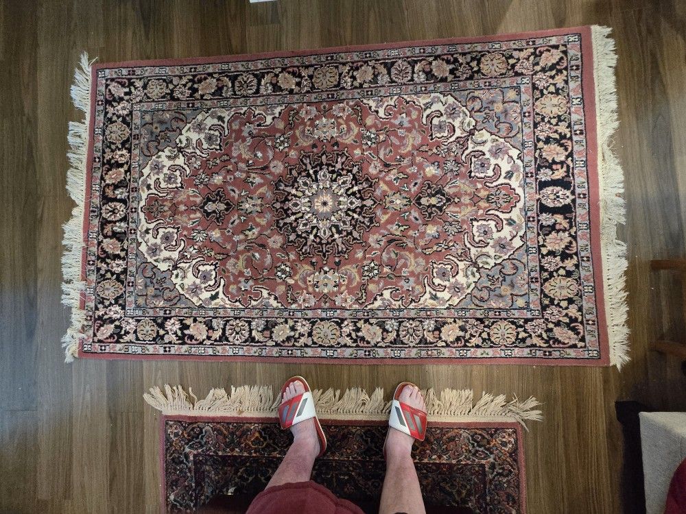 Vintage Kashan Area Rug-4x6.5-Hand Knotted -100% Wool-Rose/Blue-#22349