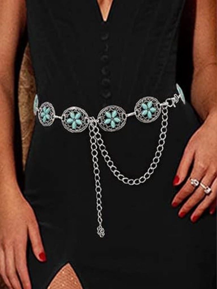 New 36-43" Turquoise Chain concho country western Adjustable Belt