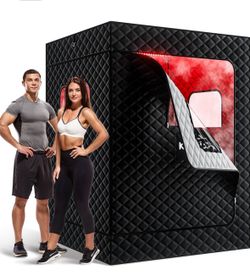 Upgraded 2 Person Sauna Box with 5-Layer Waterproof, 2 Steamers, 2 Folding Chair for Spa, Indoor, Outdoor, Gym, Pilates, 71”x 36”x 4