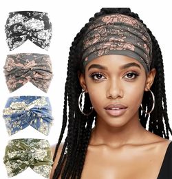4Pcs Women's Hair Band Elastic Boho Multicolor Headband, Bandana Hair Scarf Women Headband Fashion Hair Accessories for Yoga, Sport & Running Elastic