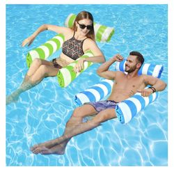 2 Pack Inflatable Pool Floats 4-in-1 Pool Hammock with Bottom Mesh