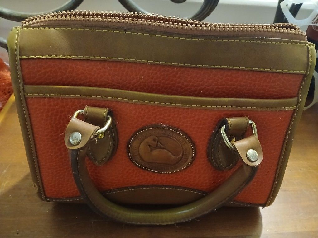 Dooney & Bourke Red-Brown Leather Colorblock Satchel Handbag