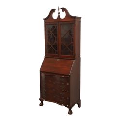 Vintage Solid Mahogany Traditional Style 32" Secretary Desk W. Display Hutch