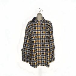 Large Men Button Up Shirt Yellow Black White Plaid Long Sleeve Collar Levi’s NWT