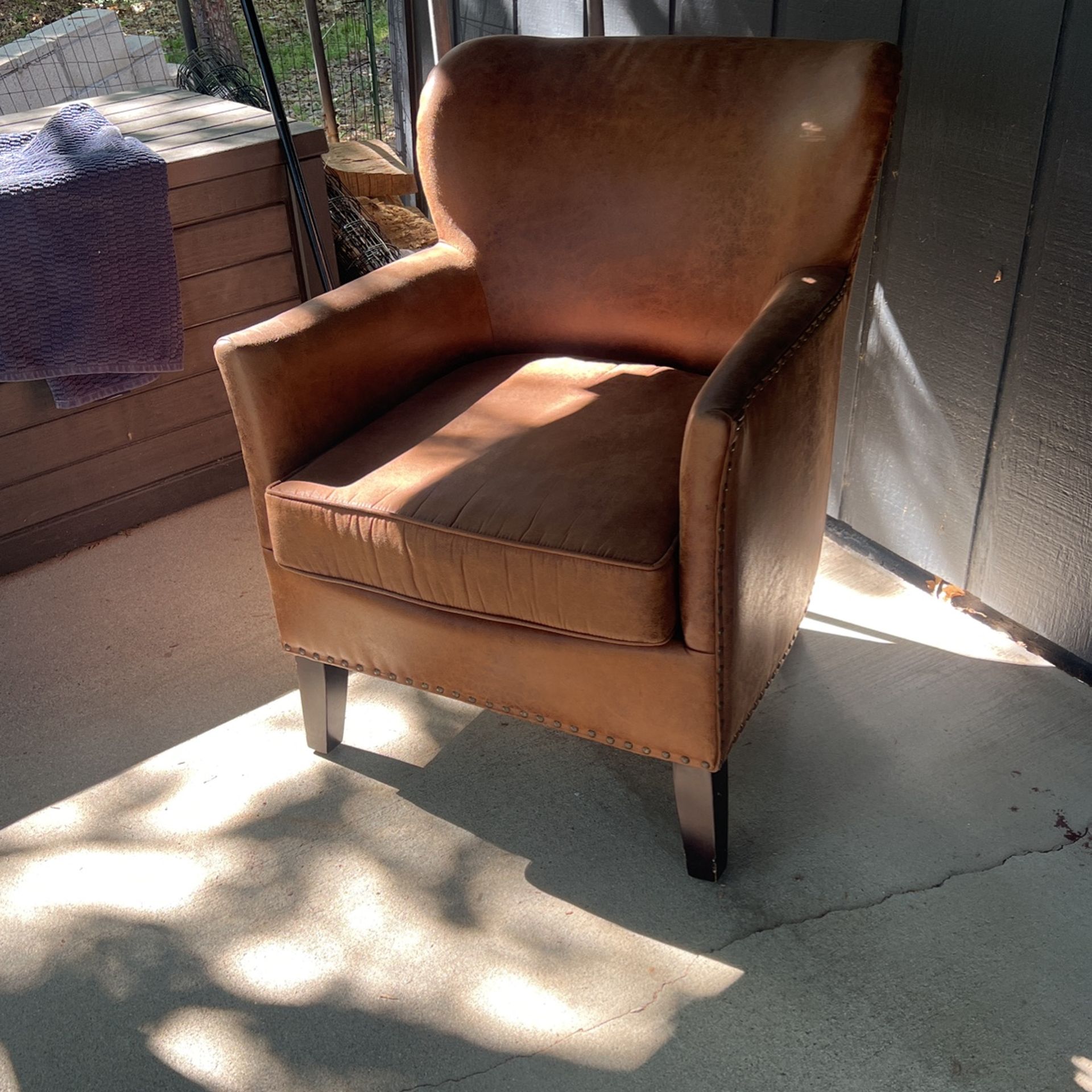 Dark Carmel Suede Leather Wingback Chair