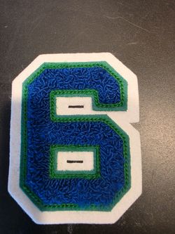 Chenille Varsity Number "6"  Or "9'Green Blue & White 3 7/8" Patch