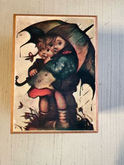 Hummel-Style Children Umbrella Wood Plaque