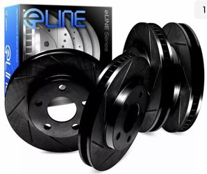 For 2011-2014 BMW X5, X6 Front Rear eLine Black Slotted Brake Rotors