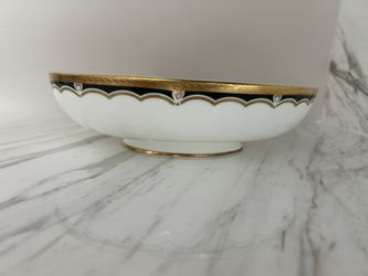 Vintage Royal Chelsea English Bone China Trianon Green Serving Bowl Gold Trim 