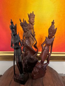 Hand-Carved Vintage Wooden Balinese Dancer Figurines Set of 3