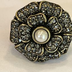 Vintage Signed Heidi Daus Crystal gold Plated Ring